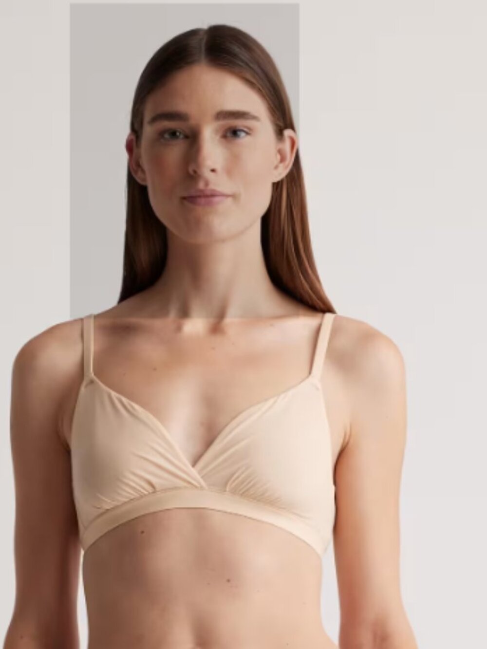 QUINCE Second Skin Crossover Bralette (2-pack) SIZE LARGE BEIGE